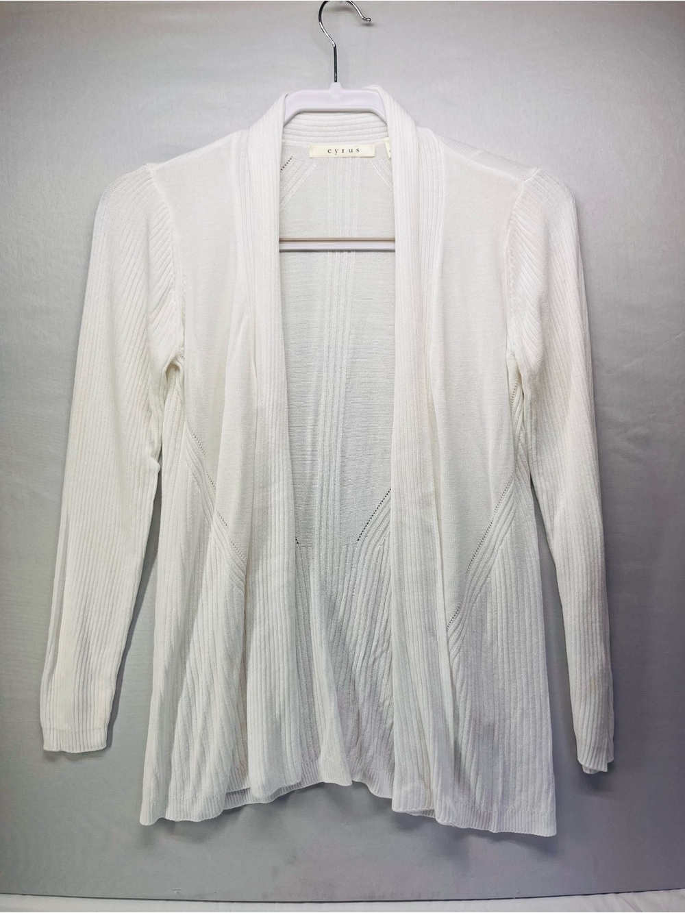 Cyrus White Open-Front Ribbed Cardigan